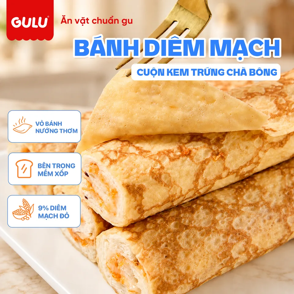 Bánh diêm mạch cuộn kem trứng chà bông